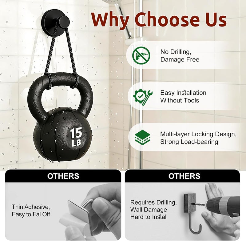 awrose 4 Packs Suction Cup Hooks for Shower, Heavy-Duty Wreath Hangers for Front Door, No Drill Glass Door Shower Suction Hooks No Damage for Walls Bathroom Kitchen Window Mirror Tile Towel Coat Robe Loofah - Image 4